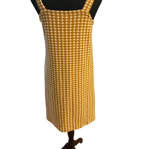 Madewell Gingham Mini Dress XS Mustard Yellow Button Front - Picture 4 of 8